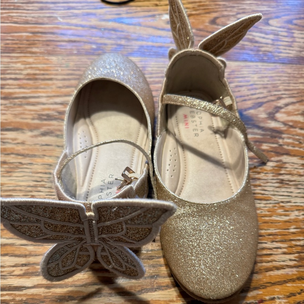 Sophia Webster Mini Chiara Embroidery Junior Champagne Glitter Shoes Size 33 Eur
